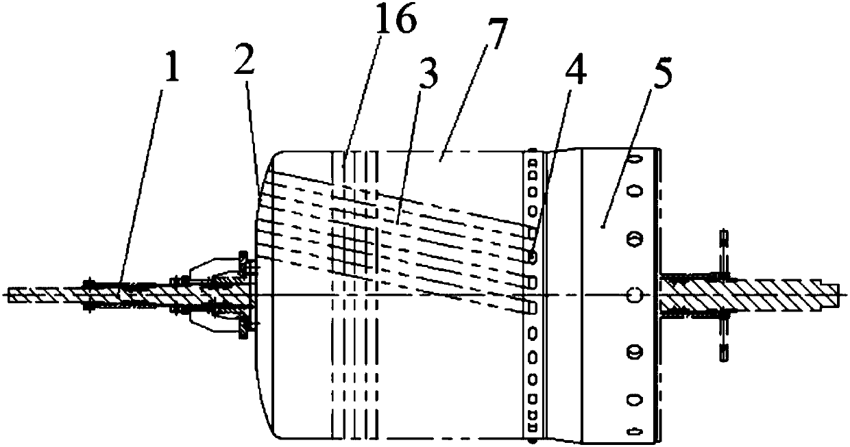 Large segmented composite shell connection structure and shell winding method