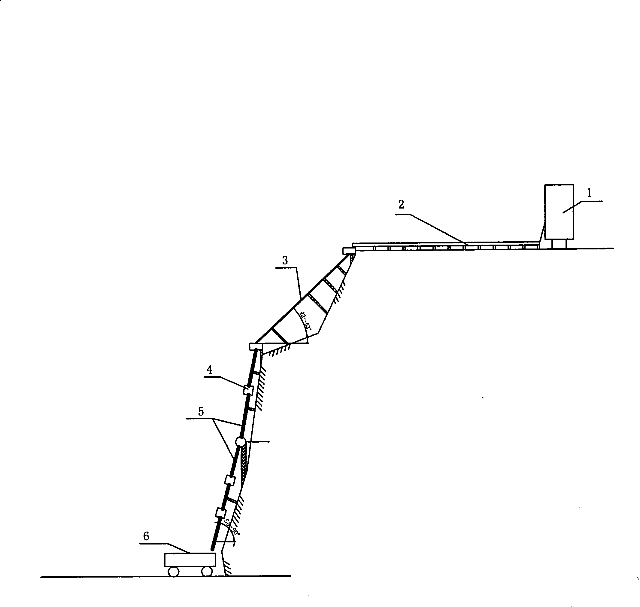 Concrete conveying process for high steep and big drop height landform