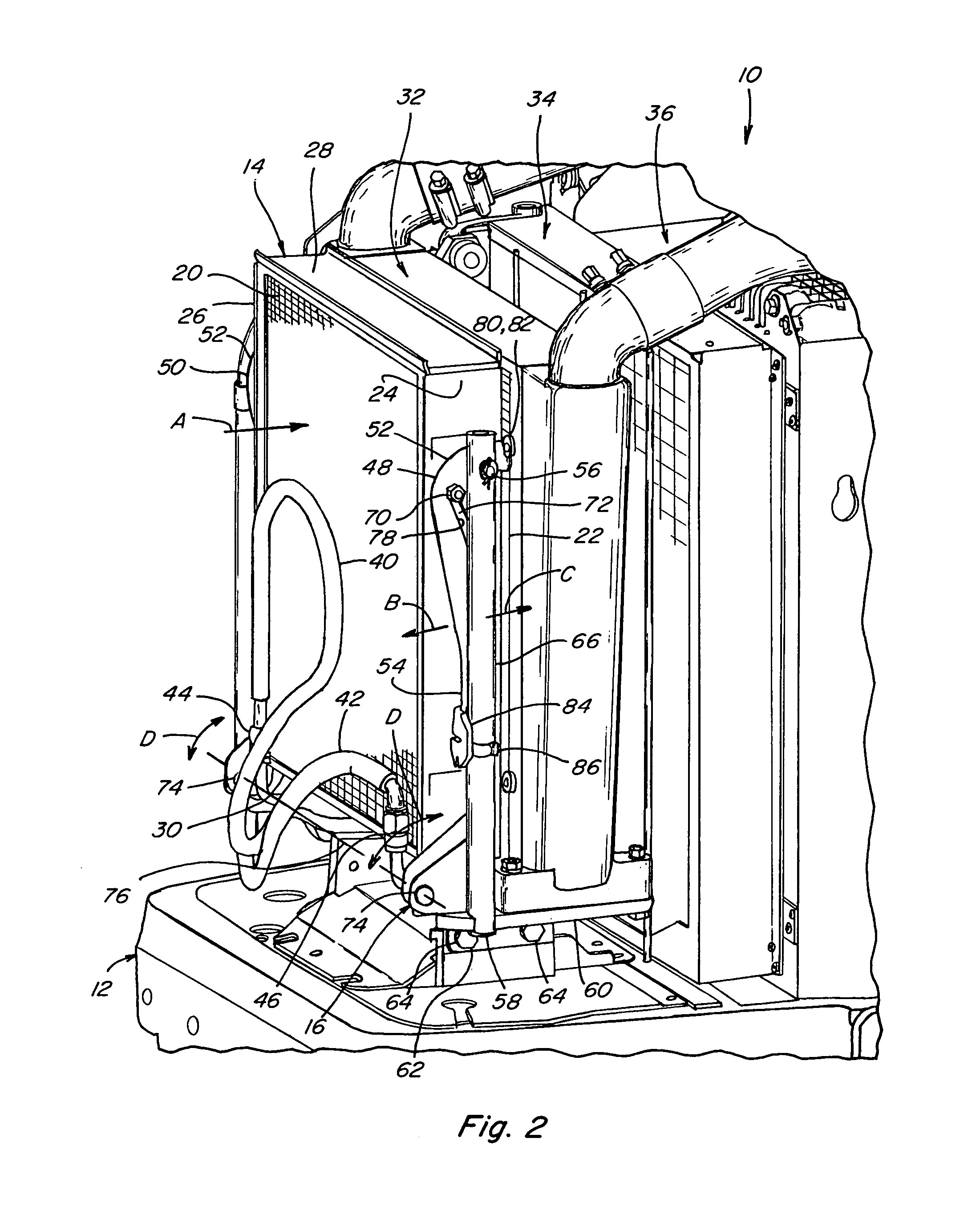 Apparatus for tilting and securing a heat exchanger
