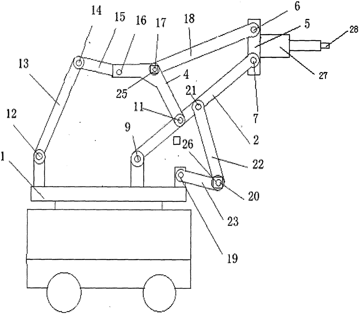 Spot welding mechanical arm adopting freedom-degree-variable connecting rod mechanism