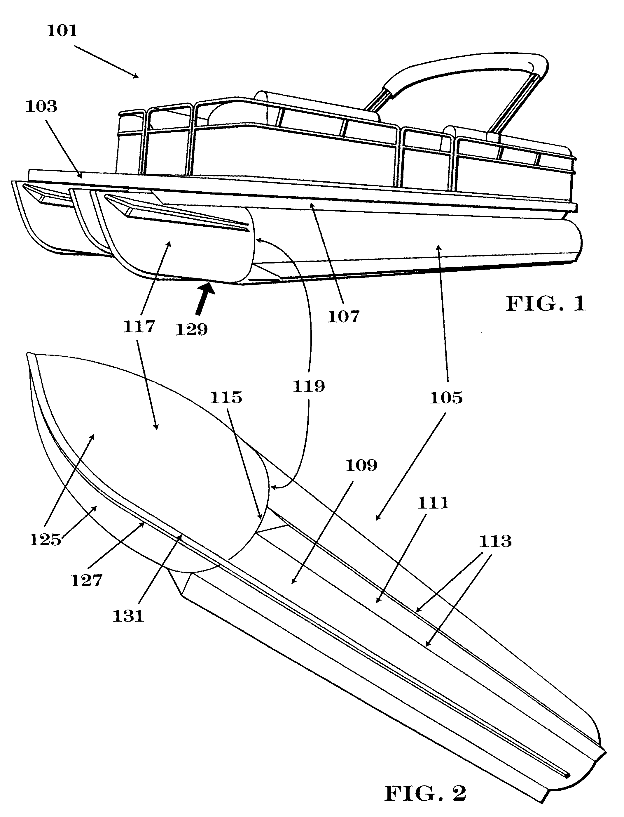 Pontoon with integrated lifting strake and method for making the same