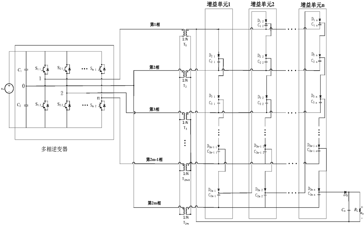 Large-capacity high-boost isolated DC-DC converter with adjustable number of bridge arms