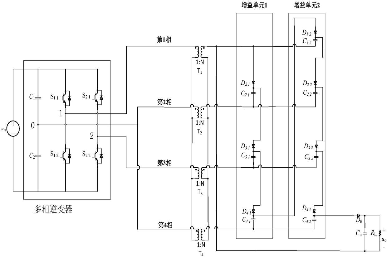 Large-capacity high-boost isolated DC-DC converter with adjustable number of bridge arms