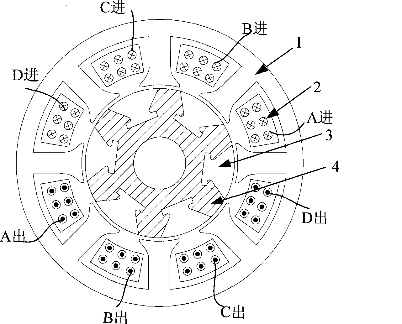 Switched reluctance motor with bipolar excitation 8/6 structure sectional rotor