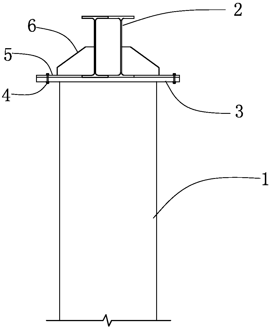 Flange type connection structure between top of steel pipe pile and I-beam cross-beam