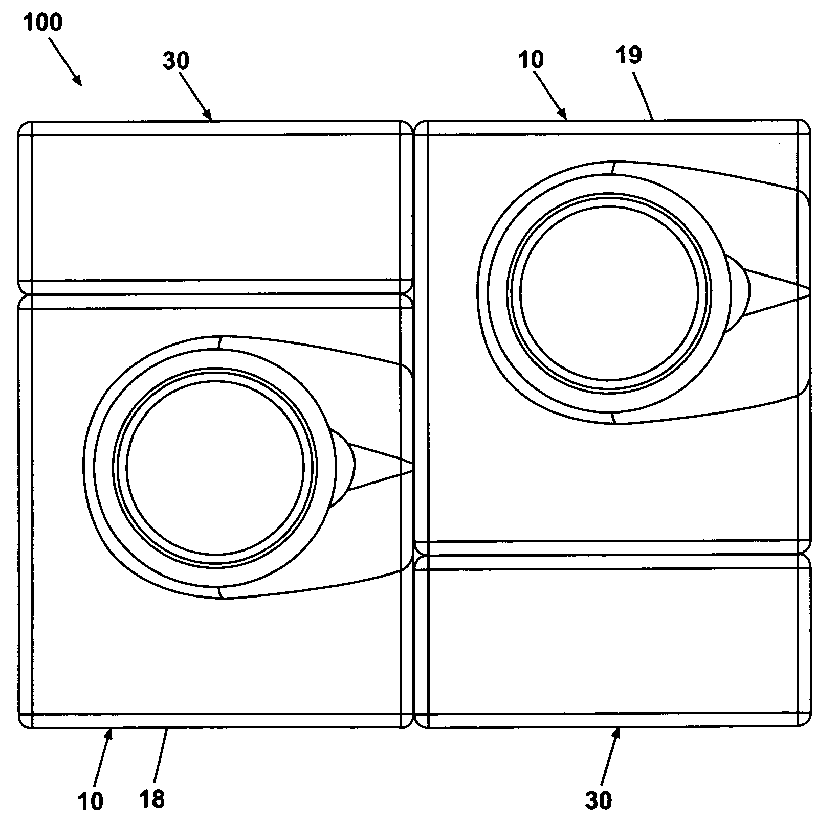 Modular laundry system with horizontally arranged cabinet module
