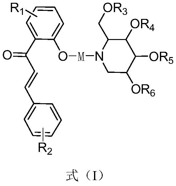 1-deoxynojirimycin-hydroxychalcone hybrid derivative and its preparation method and application