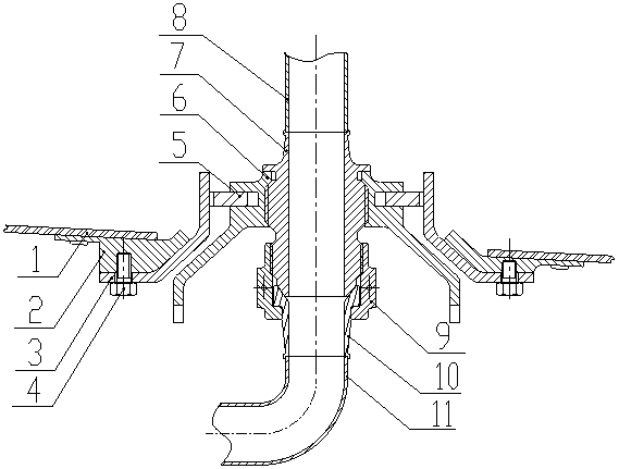 Pipeline double-thread connection structure penetrating through cartridge receiver