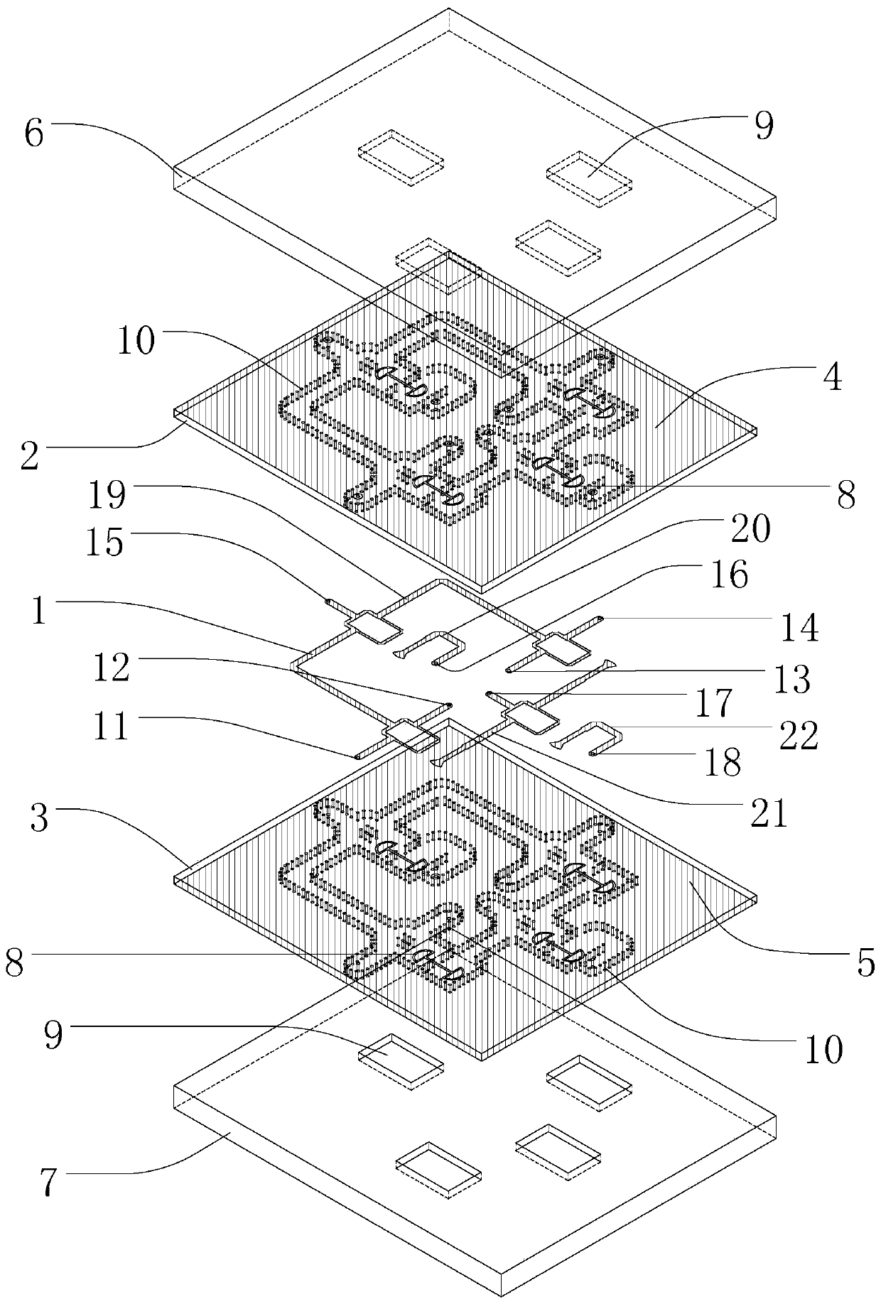 Stripline/slotline hybrid broadband two-dimensional sum-difference network