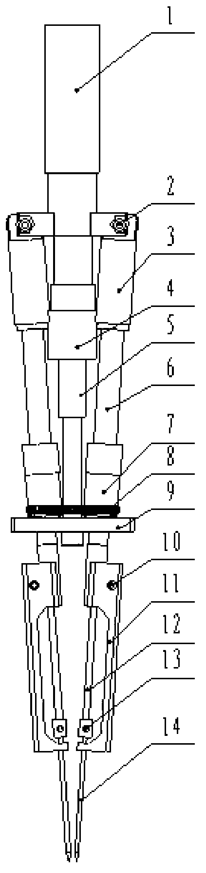 Two-finger four-pin automatic picking and placing device for plug seedling transplanting