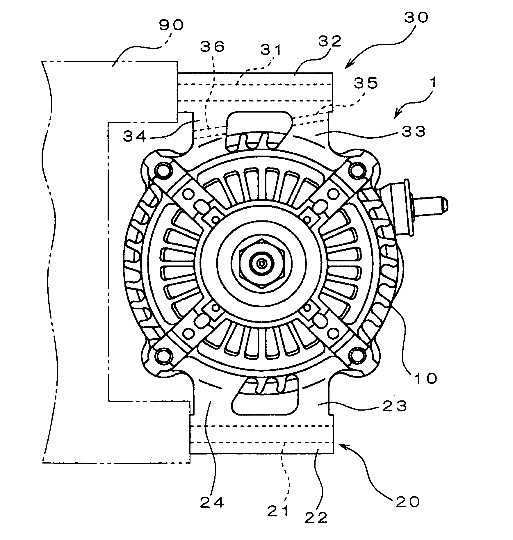 Vehicle-use alternator enabling accurate control of position and attitude of the alternator during an operation of mounting the alternator in a vehicle