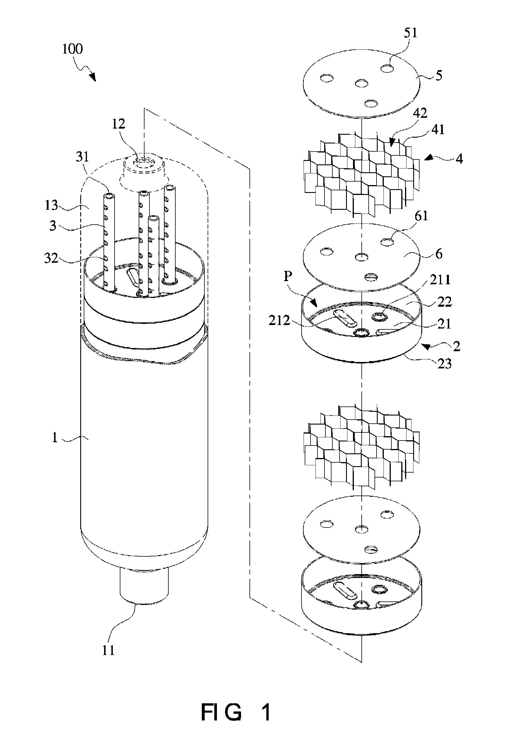 Gas storage canister with compartment structure