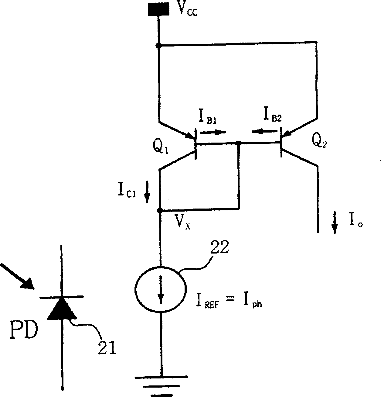 Current to voltage conversion circuit for photo detector integrated circuit employing gain switching circuit