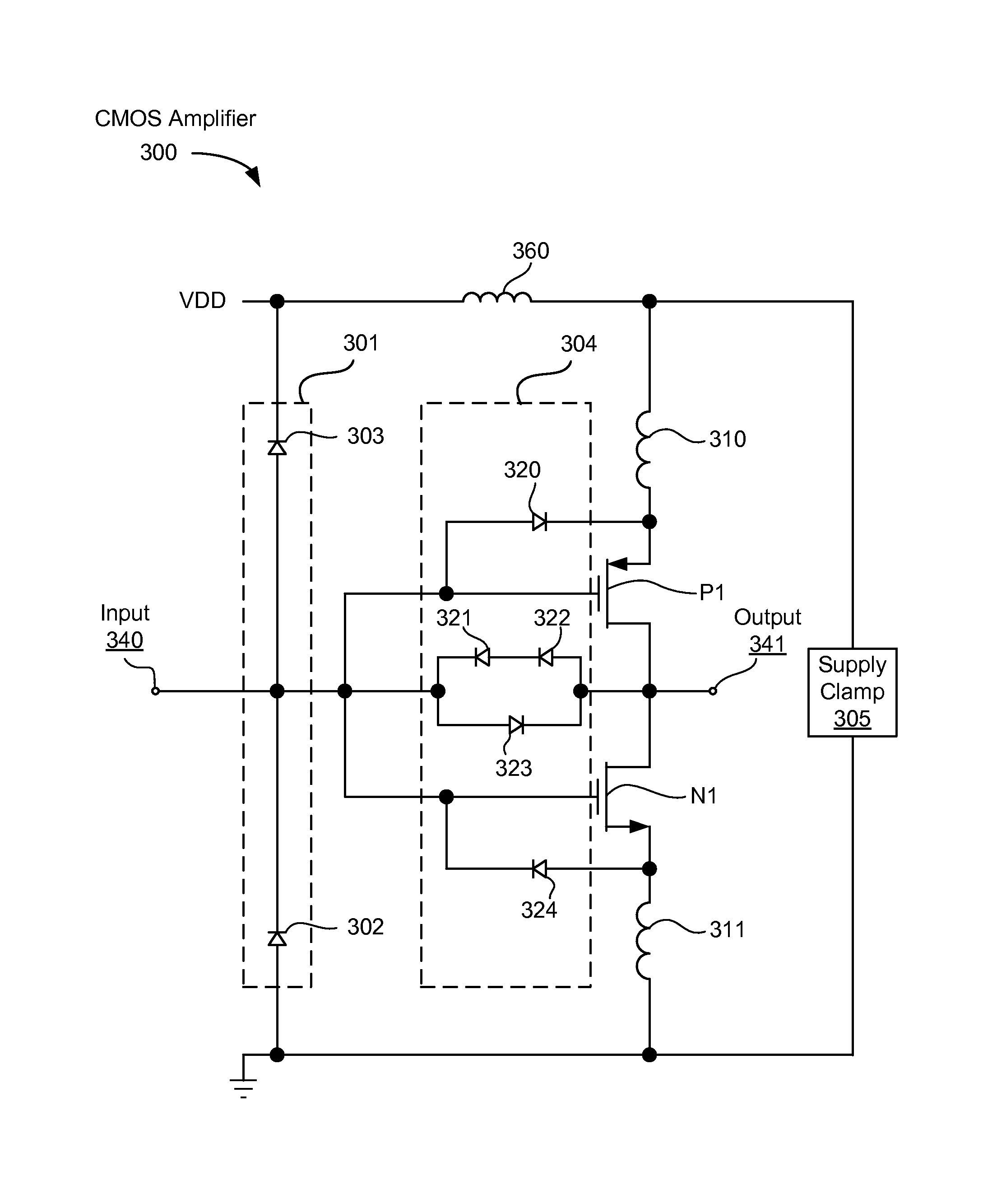 Electrostatic discharge protection for CMOS amplifier