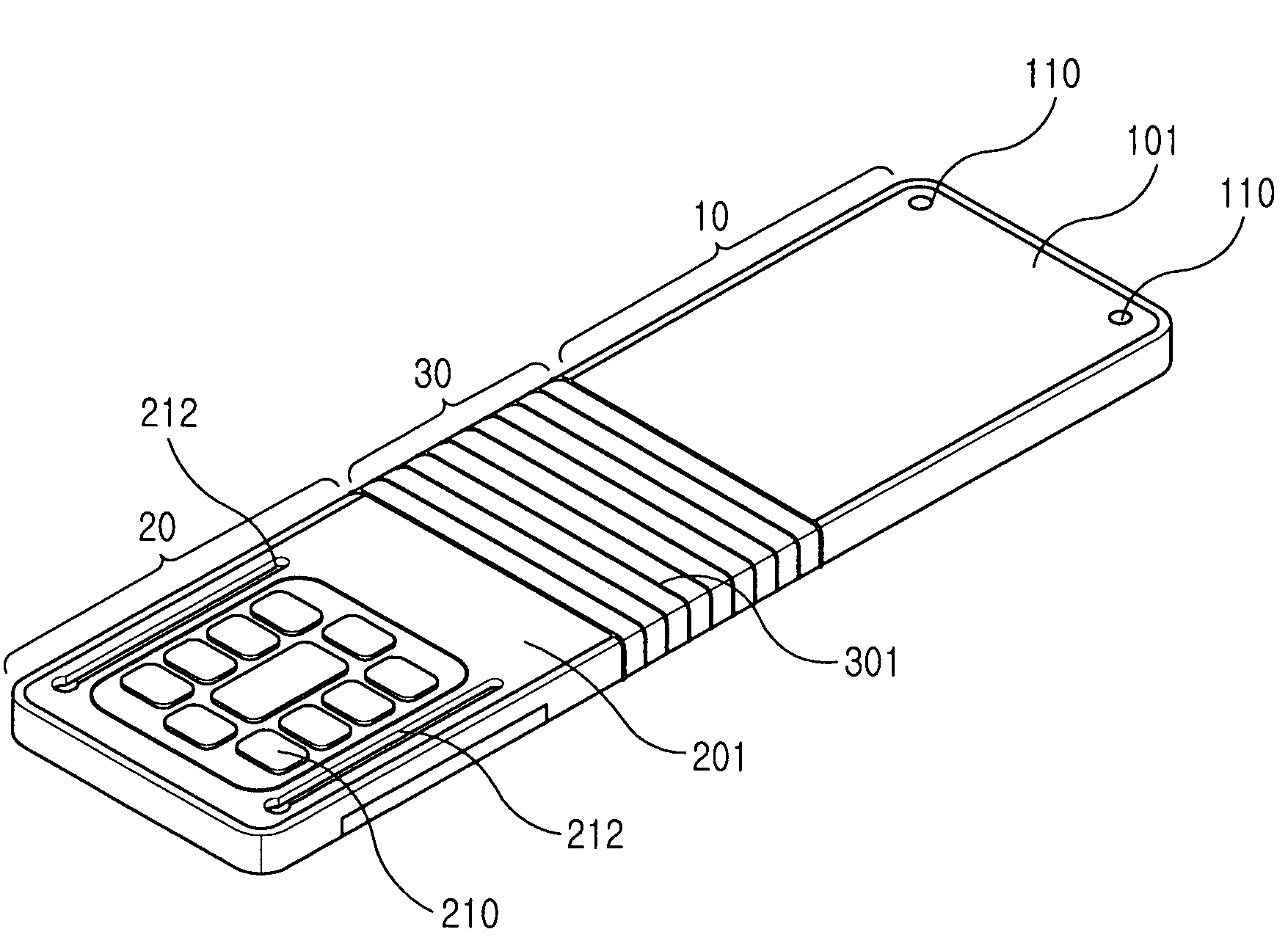 Slide-type portable terminal using flexible material