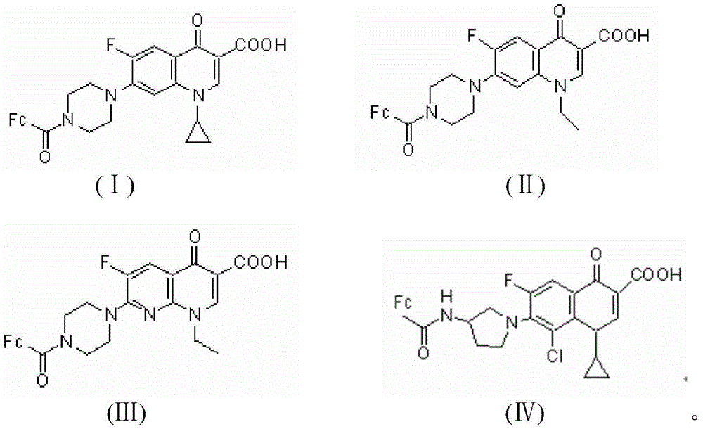 Ferrocene-quinolone amide compound as well as preparation method and application thereof