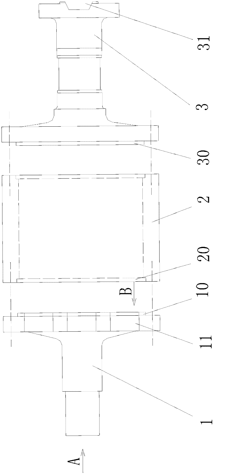 Large-scale motor combined type rotation shaft and assembling method thereof
