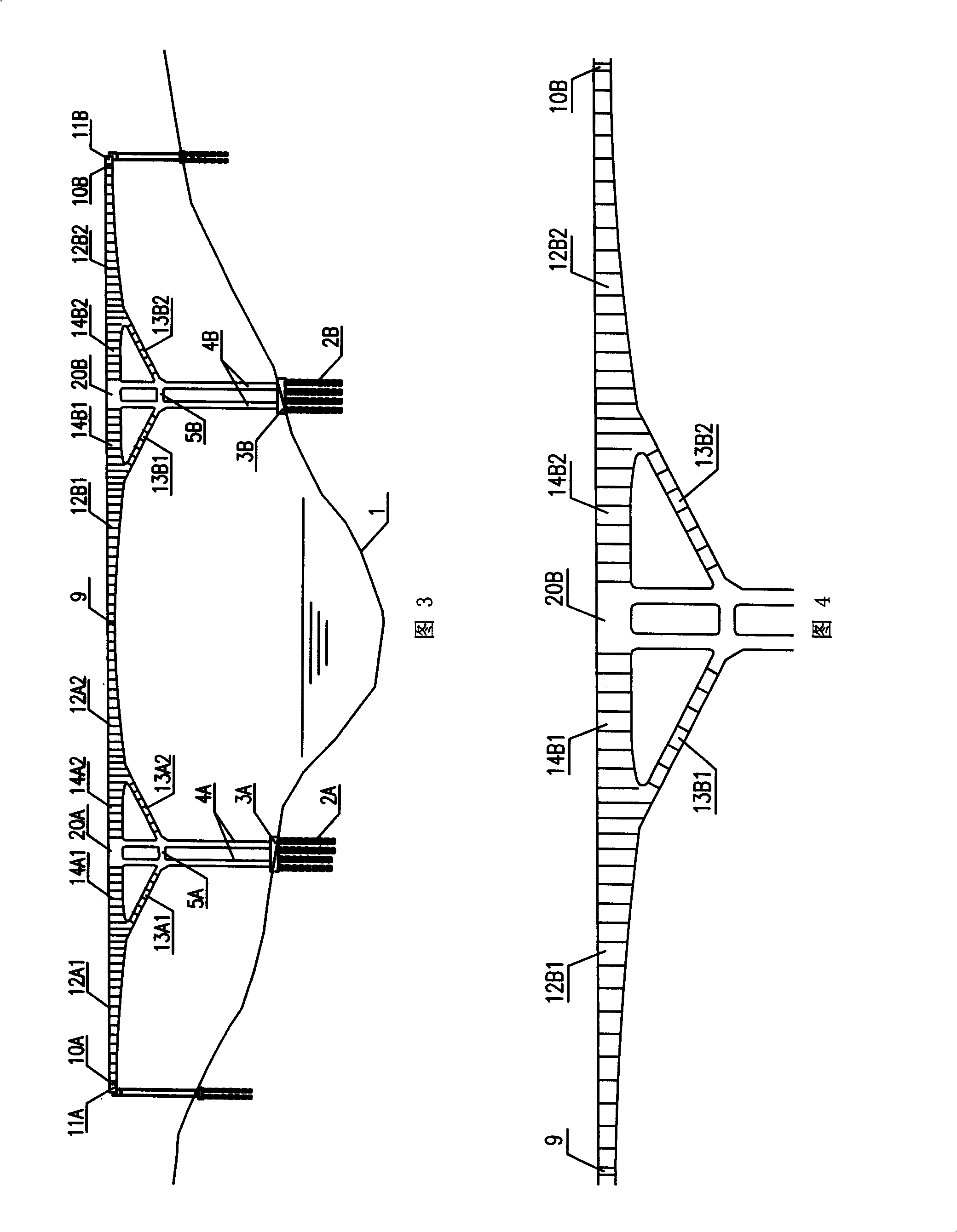 Structure of slant legged rigid frame bridge and cantalever pouring construction method