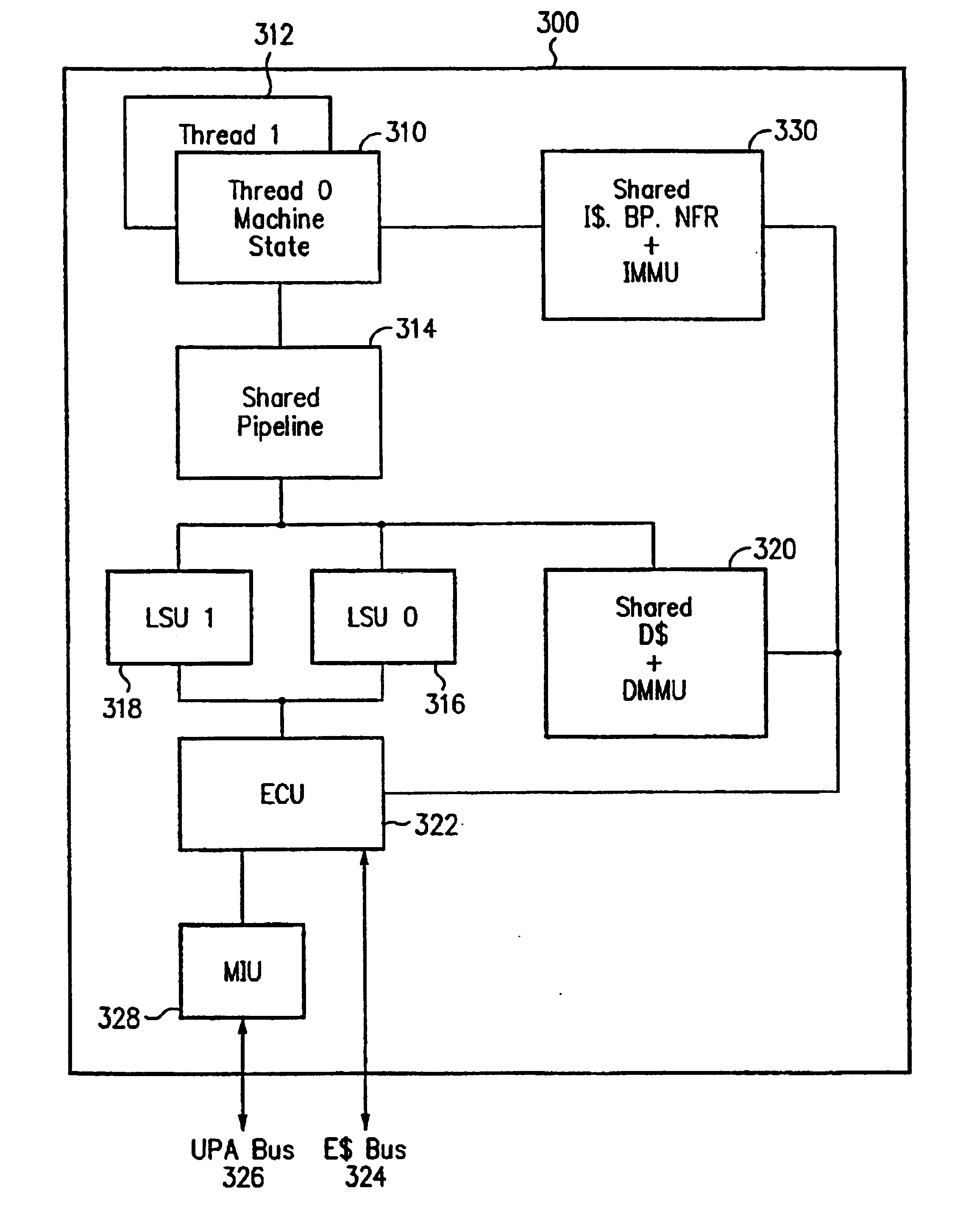 Processor with multiple-thread, vertically-threaded pipeline