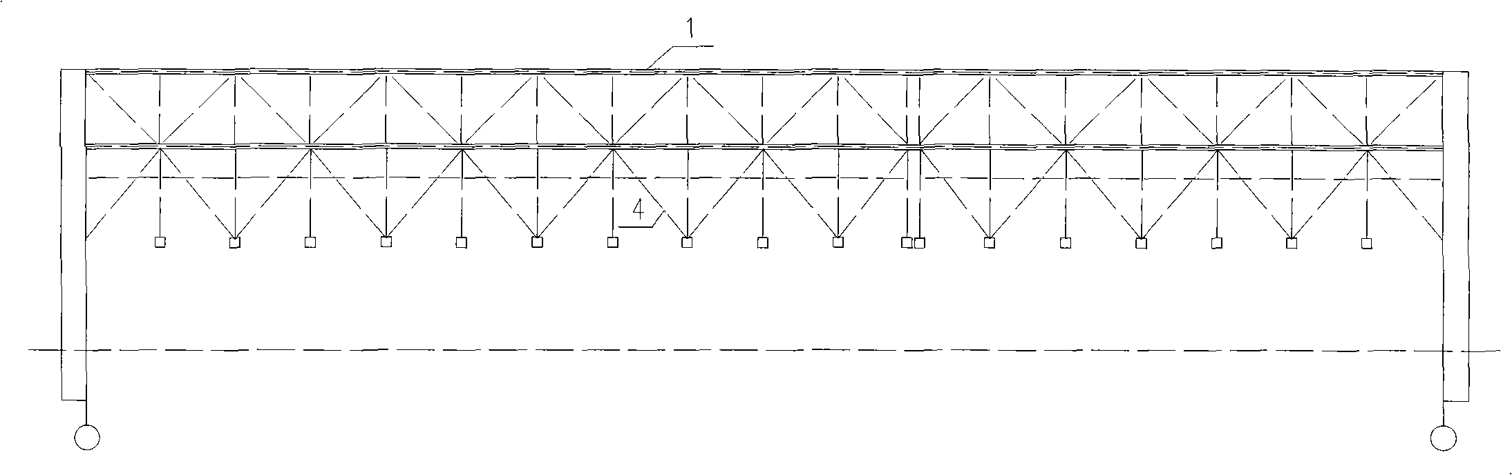 Crane girder and roof supporting structure with span greater than or equal to 100m