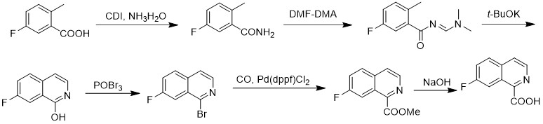 The synthetic method of 7-fluoroisoquinoline-1-carboxylic acid