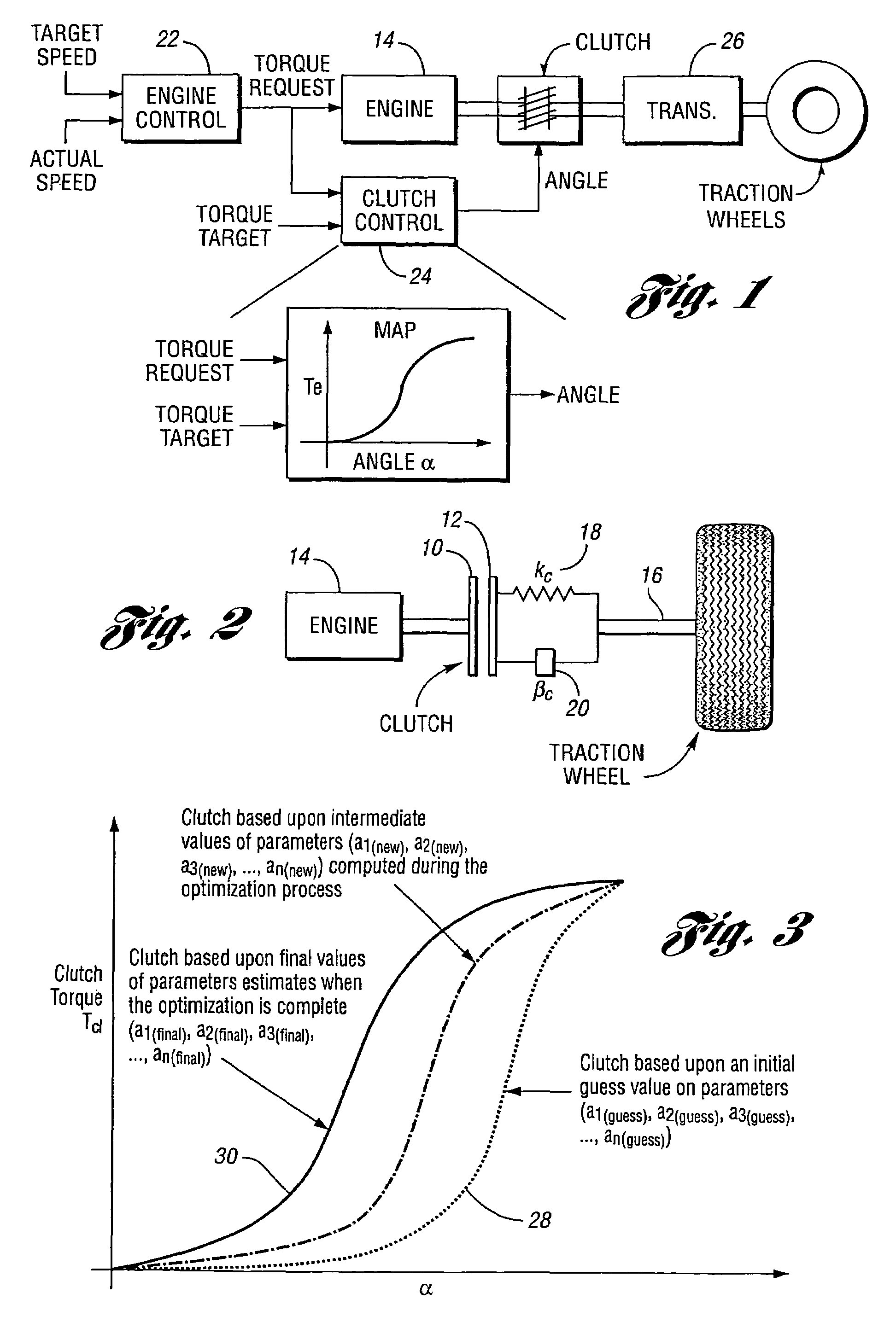 Method for estimating clutch engagement parameters in a strategy for clutch management in a vehicle powertrain