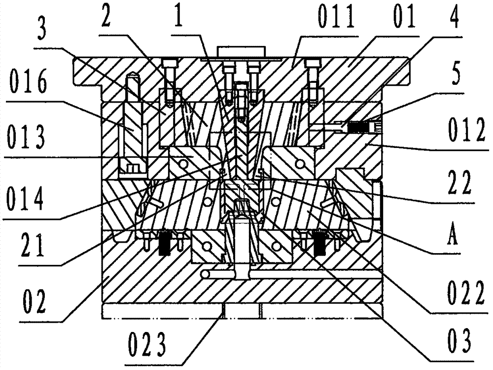 Injection mold fixed mold side centripetal reversely-buckling corepulling device