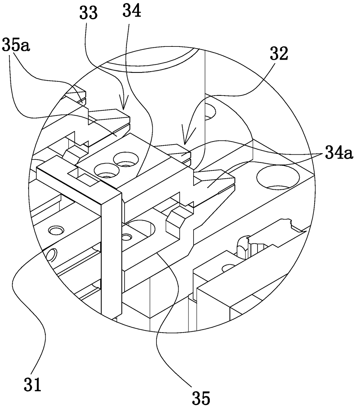 A clamping structure of a double-leaf needle seat of a medical accessory assembly machine