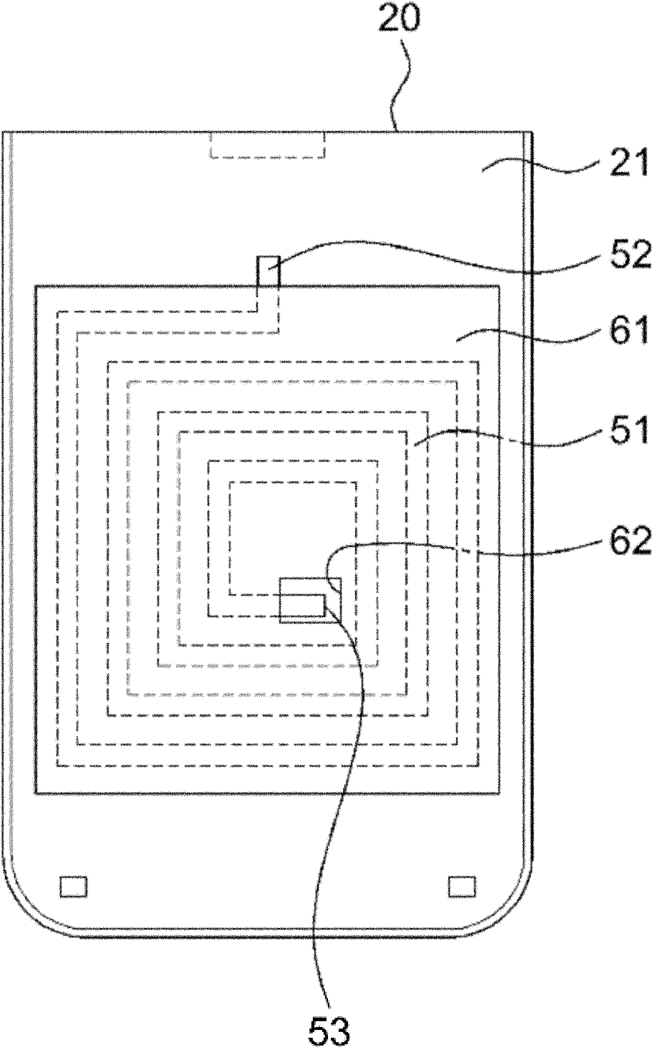 Internal antenna for a wireless device, and a production method therefor