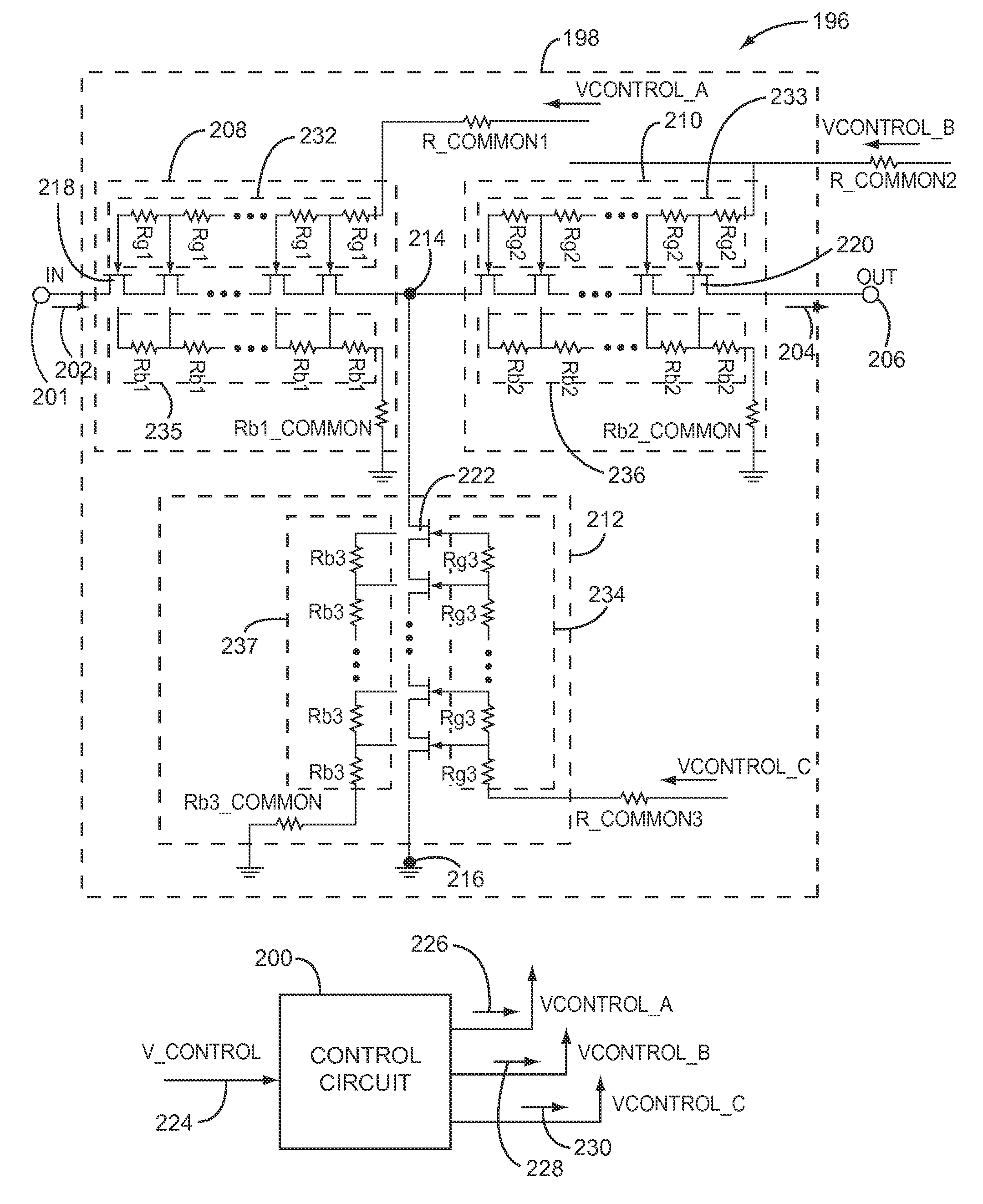 Variable attenuator having stacked transistors