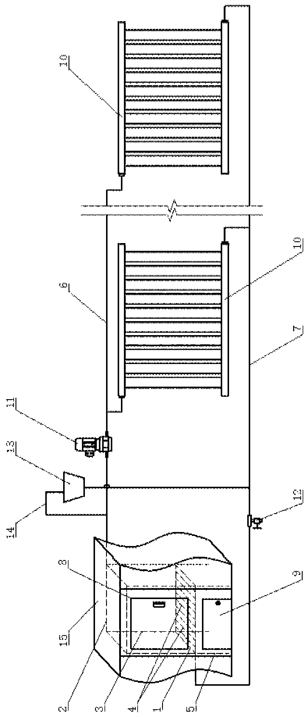 Earthen bed self-burning boiler and heating system thereof