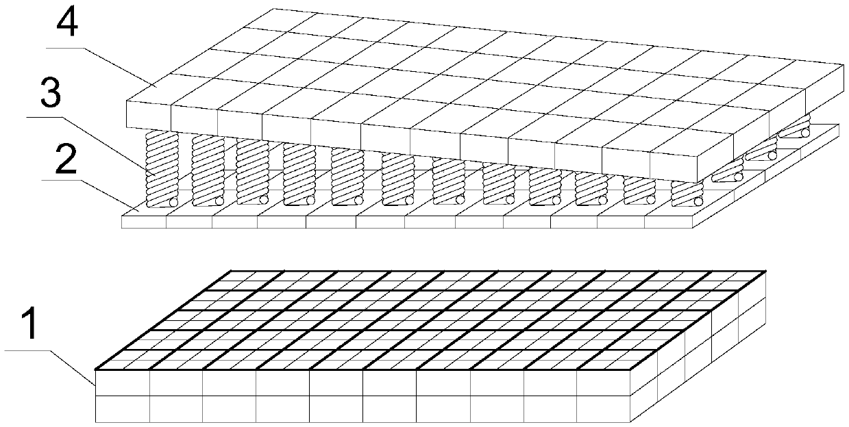Spring and grid combined cushion seismic reduction device applicable to emergency rescue and disaster relief steel shed tunnels