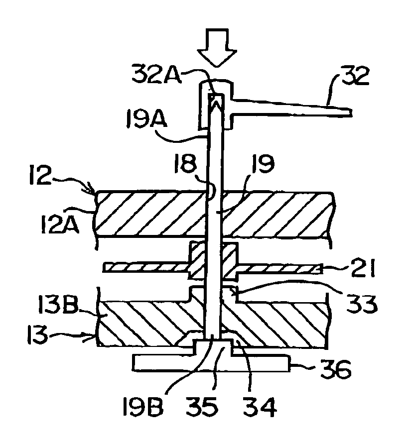 Assembling structure of indicating needle for instrument and assembling method
