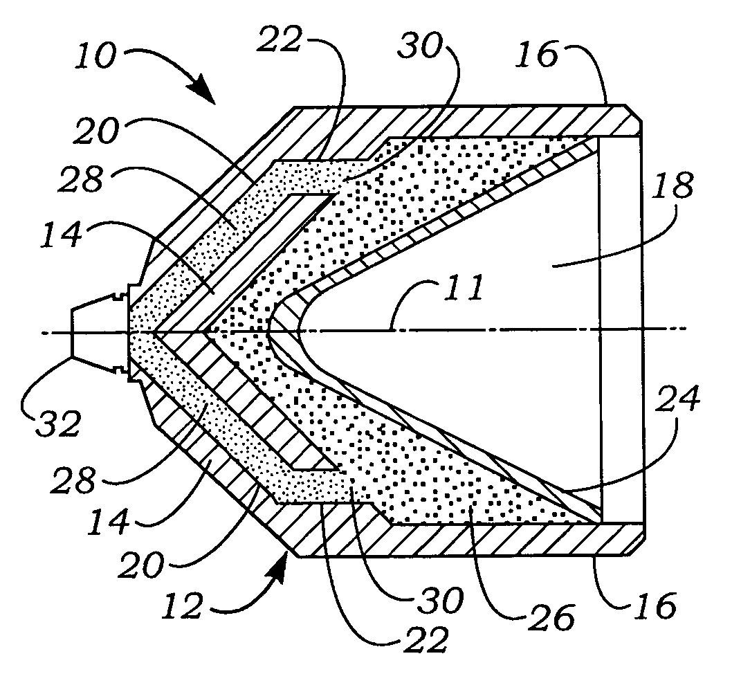 Method and apparatus to improve perforating effectiveness using a unique multiple point initiated shaped charge perforator