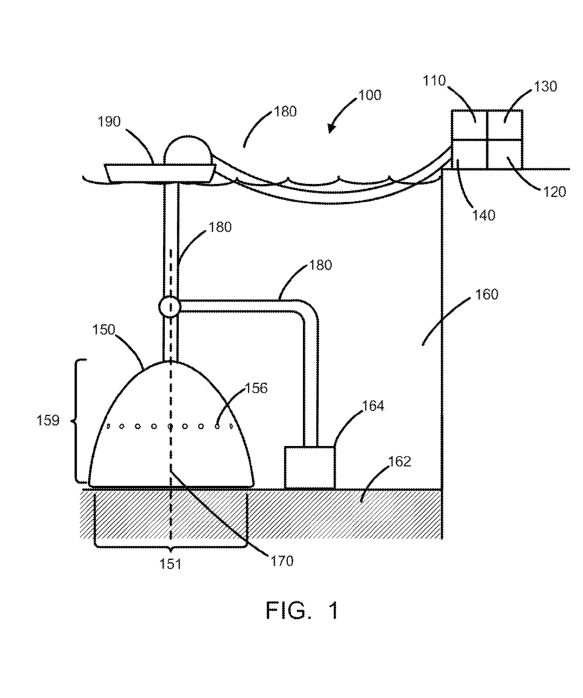 Underwater energy storage using compressed fluid