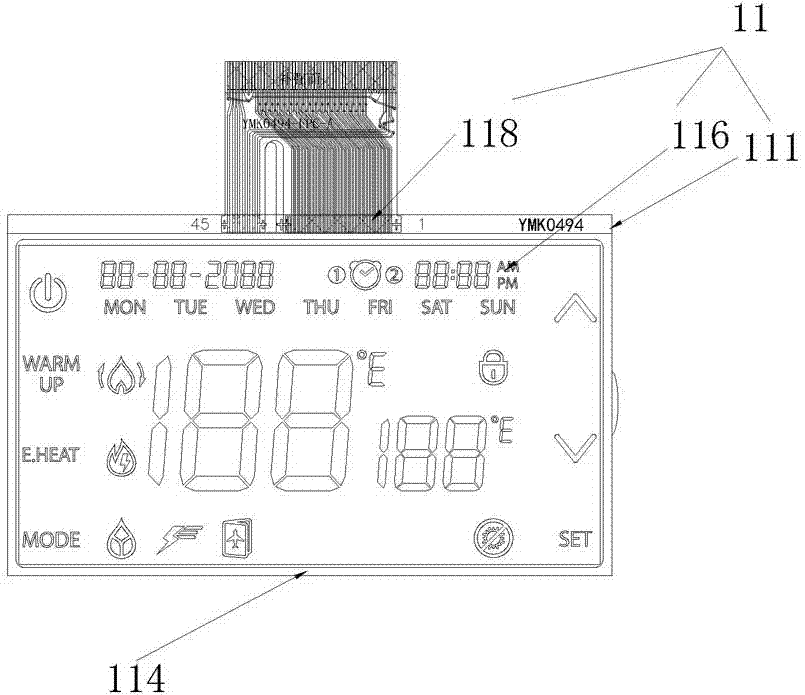 Structure with touch function for VA segment code double-sided ITO display screen and process of structure