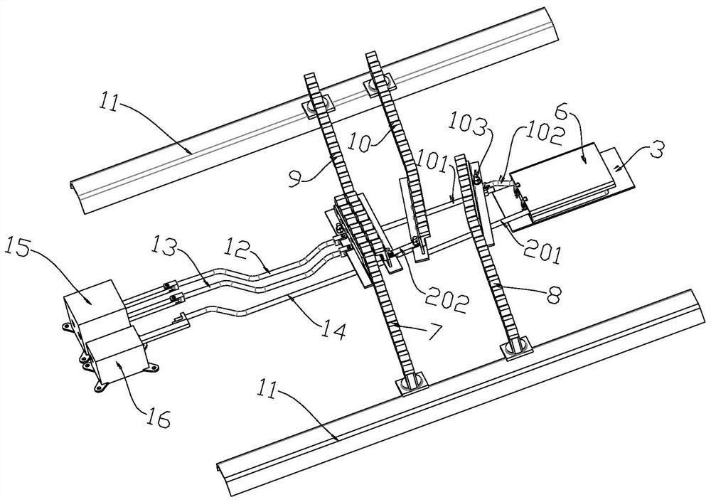 Movable toothed rail conversion device and system for toothed rail turnout zone