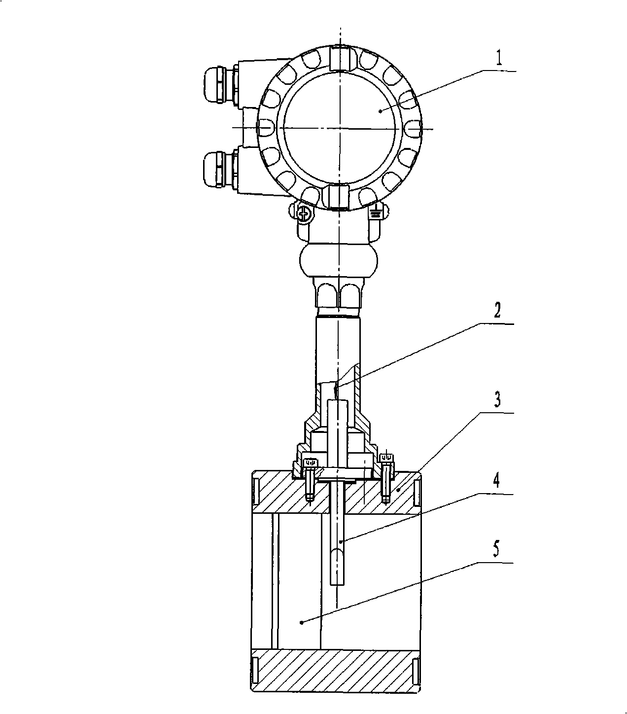 Large caliber vortex shedding flowmeter