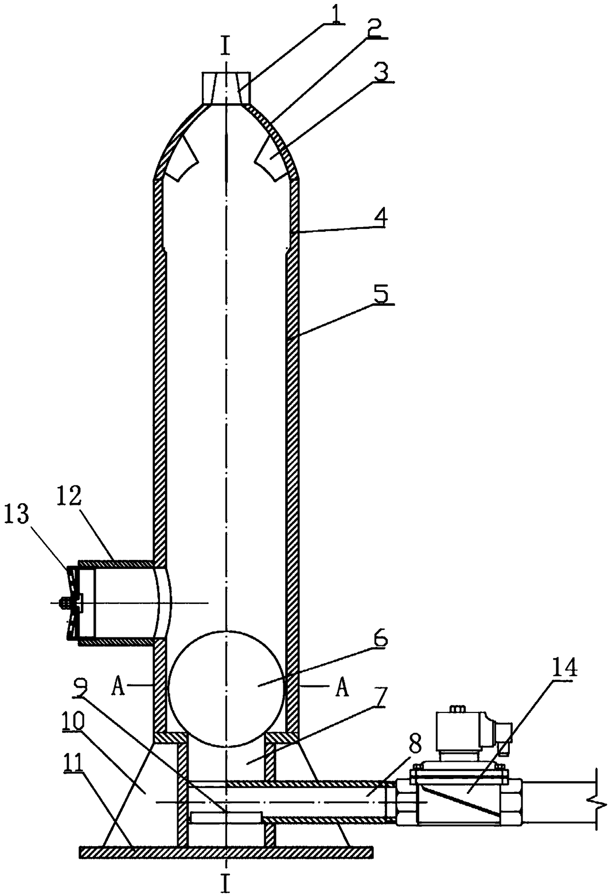 Spherical piston gas explosion fountain device and gas explosion spraying method