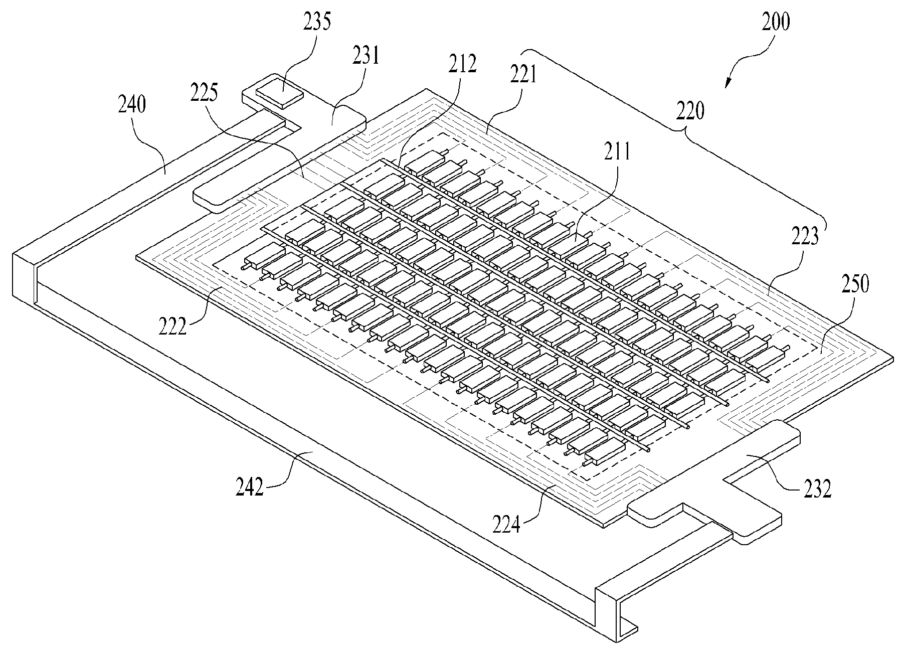 Touch panel and display device having the same with second connector attached to a second side of the substrate