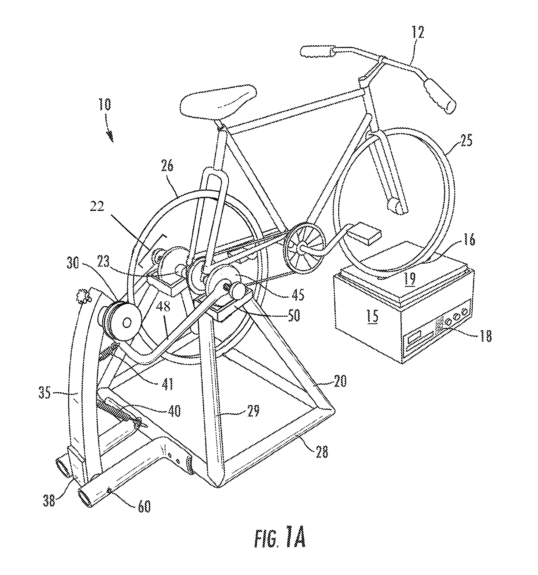 Bicycle trainer with variable resistance to pedaling