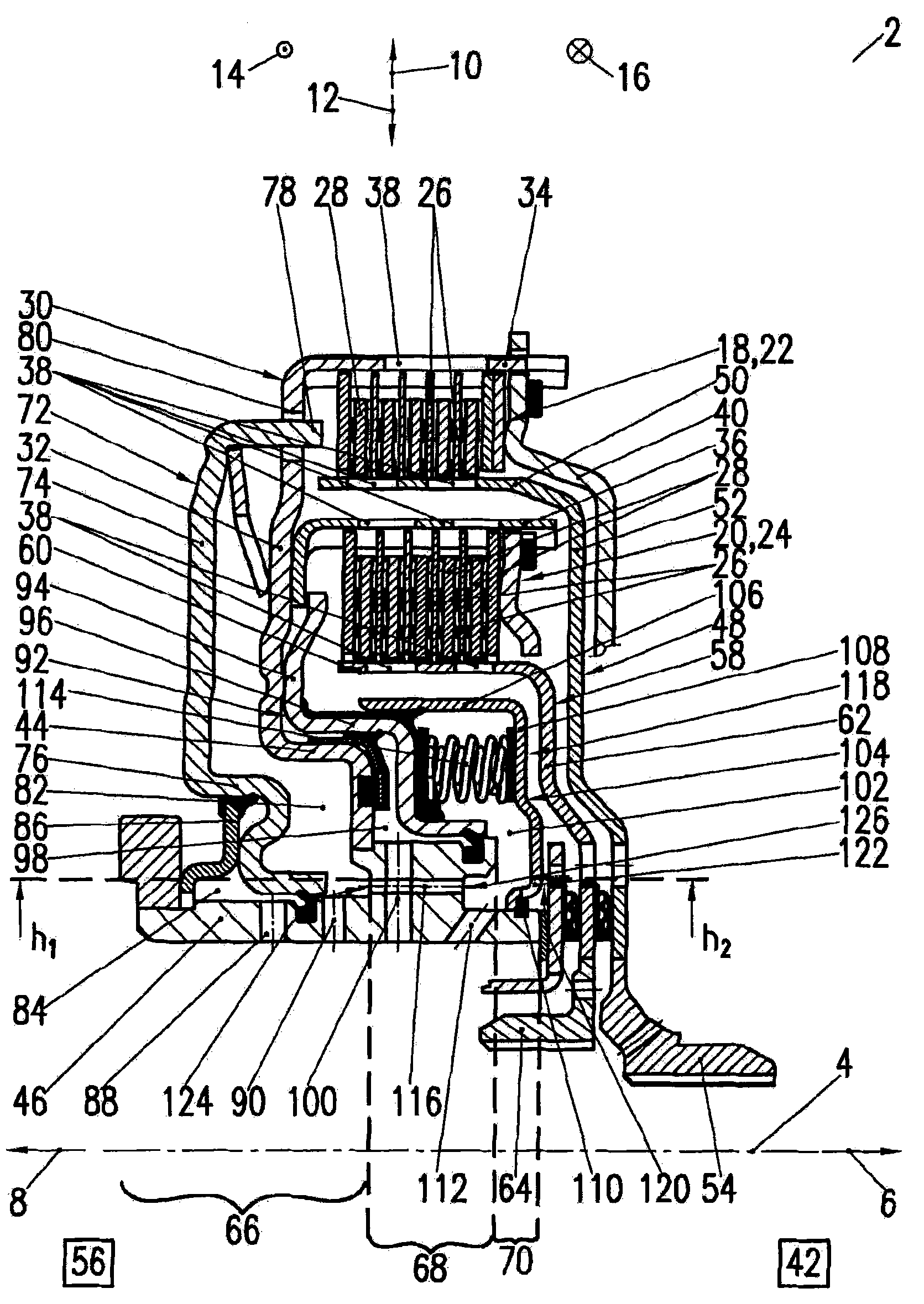 Multiple clutch device having two pressure equalization chambers
