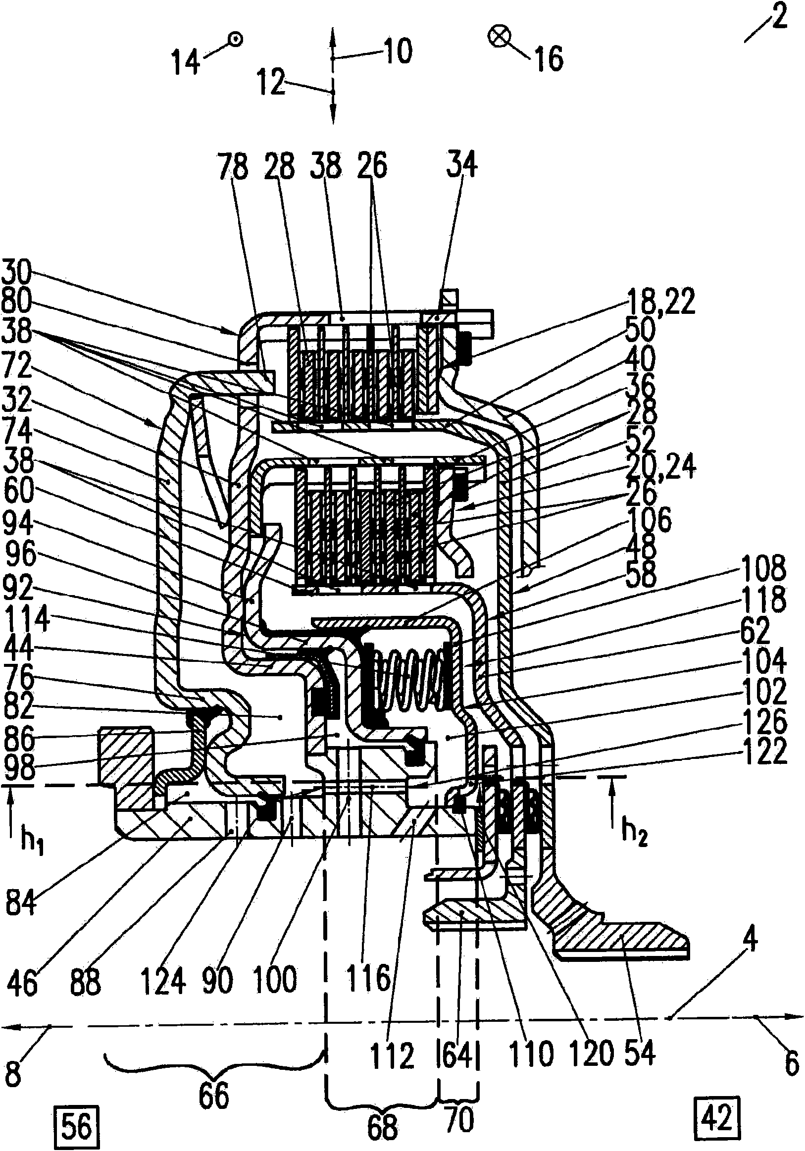 Multiple clutch device having two pressure equalization chambers