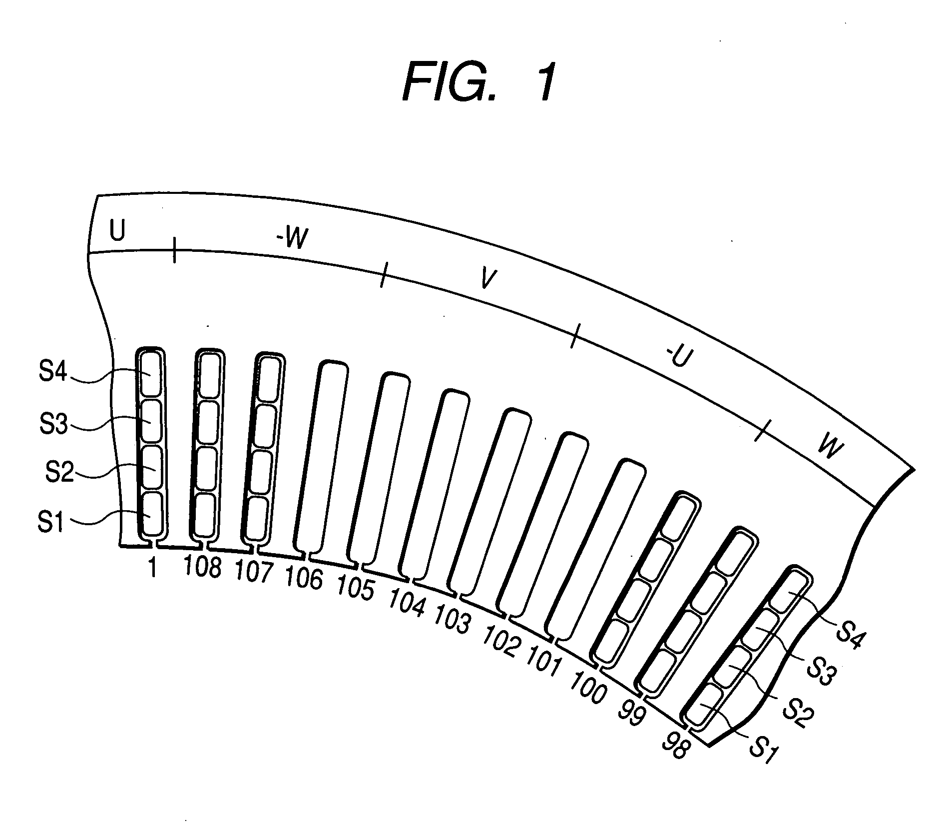 4-Layer type of stator winding formed of sequentially connected segments located in respective slot pairs, and method of manufacture thereof