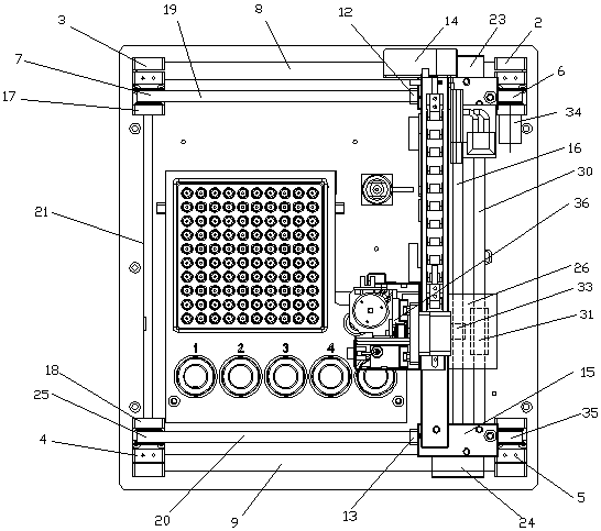 Reagent cup clamping and reagent sucking and mixing synchronization device