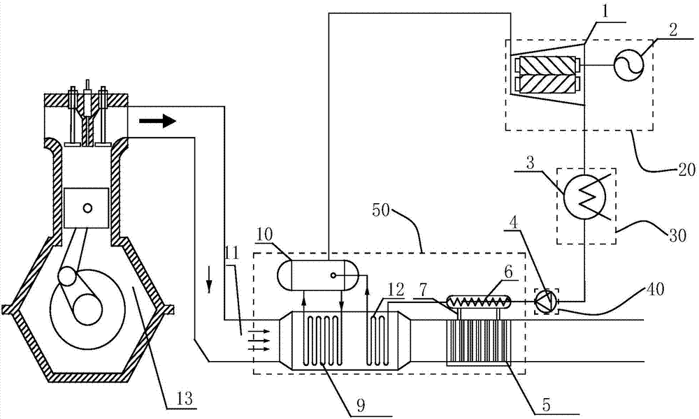 Organic Rankine cycle power generation system using waste heat of engine exhaust