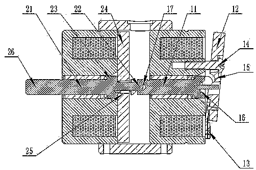 A superimposed rotating electromagnet with a curved surface rotating shaft