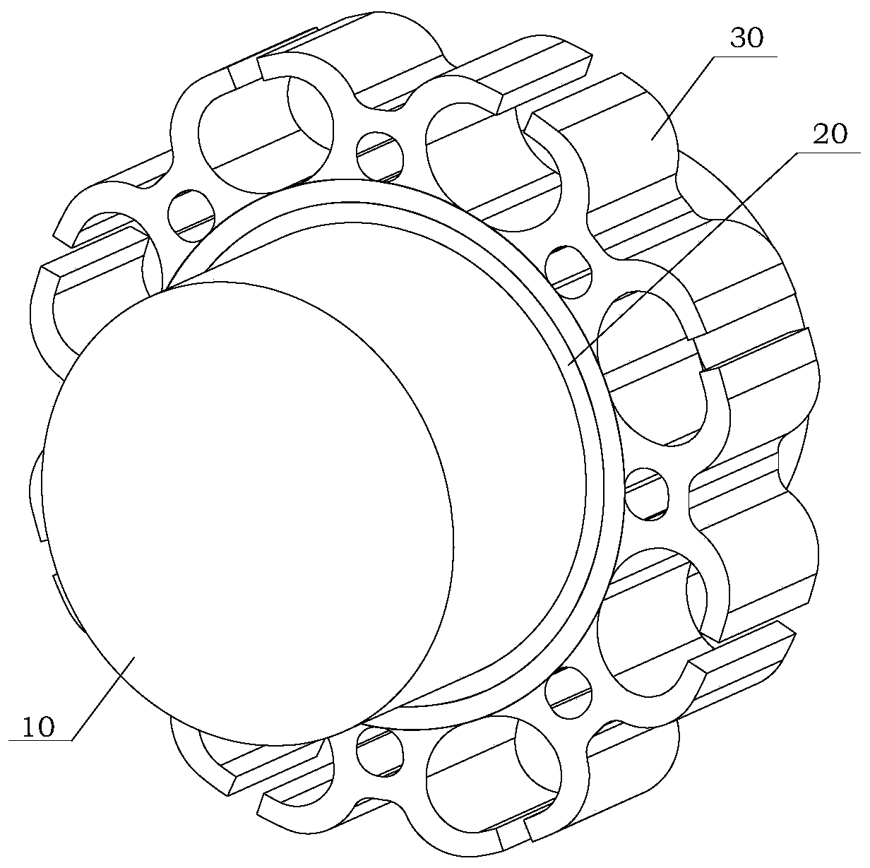 Segmented open flexible segment radial protection bearing for magnetic bearing