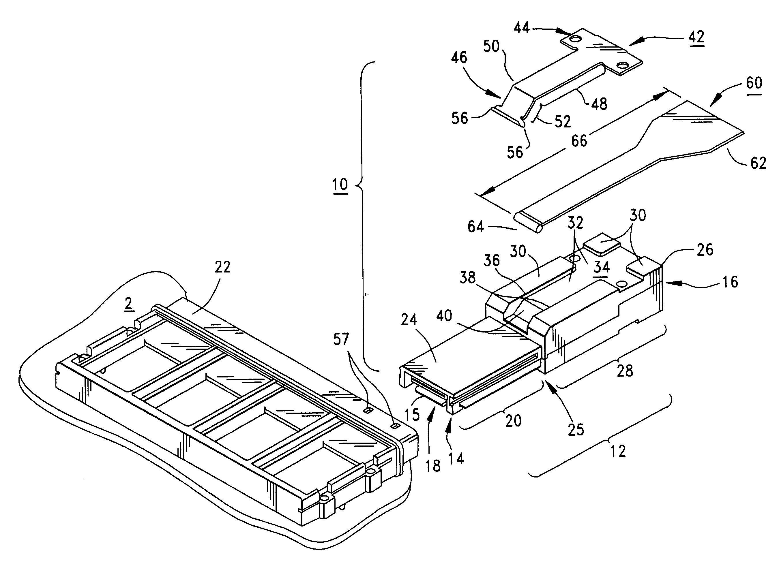Low profile latching connector and pull tab for unlatching same