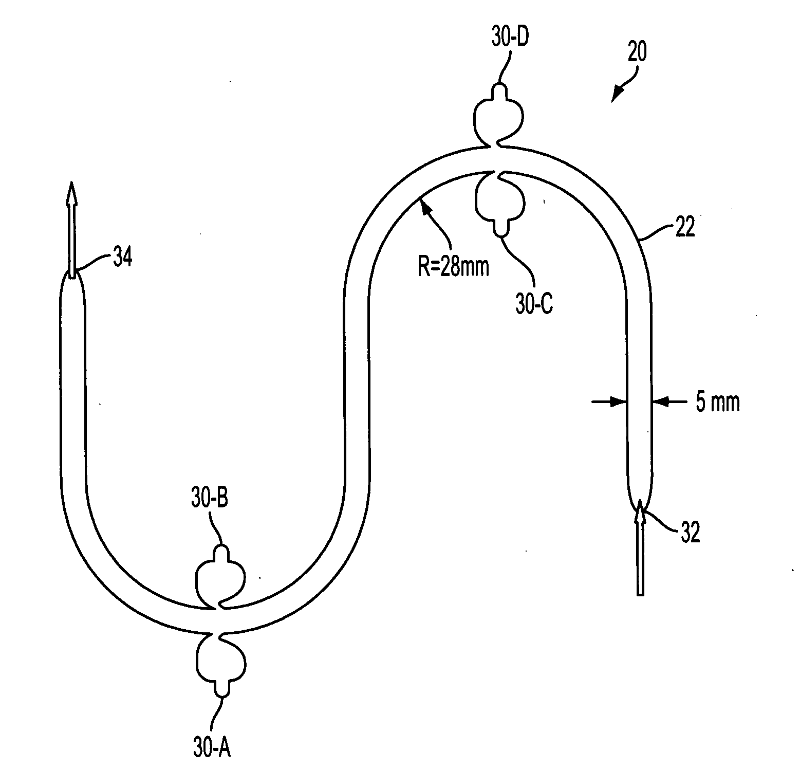 Serpentine structures for continuous flow particle separations